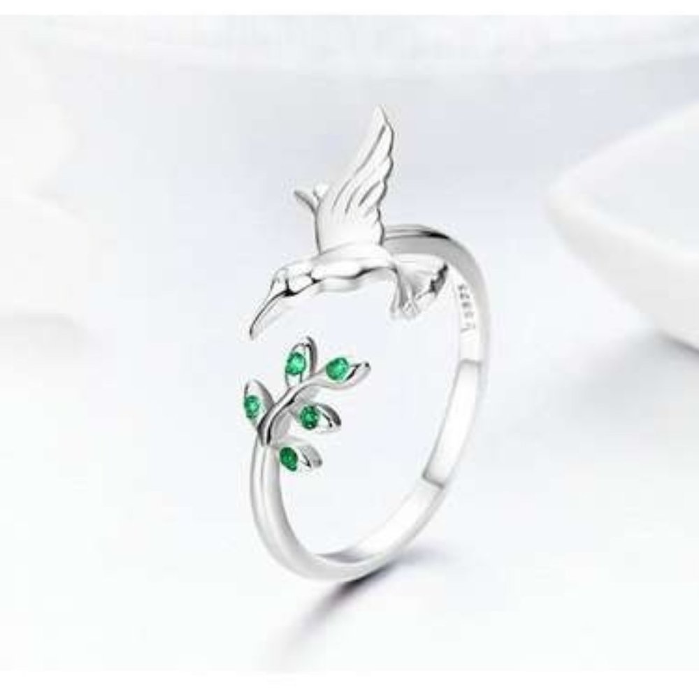 Flying Hummingbird Adjustable Sterling Silver Ring